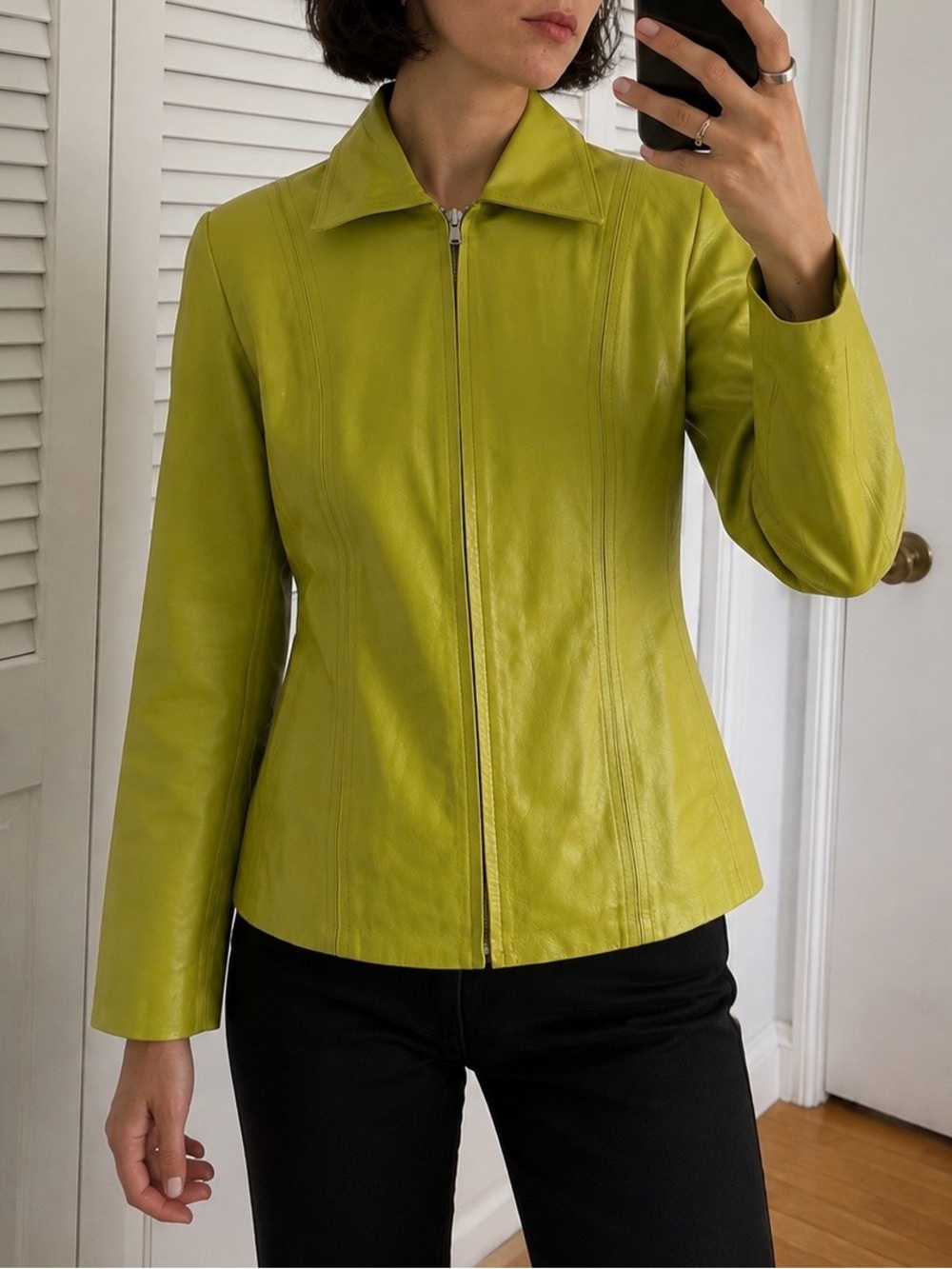 Worthington Lime Green Leather Zip-Front Jacket